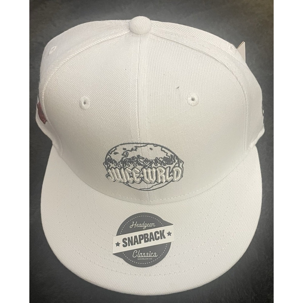 Juice Wrld 1998 Headgear Classics Snapback Hat White 999 Rose Globe Embroidered